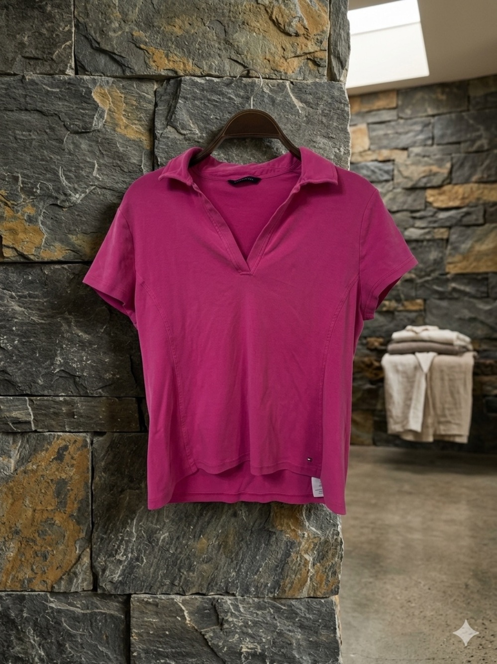 Tommy Hilfiger Fuchsia Short-Sleeve V-Neck Polo Tee